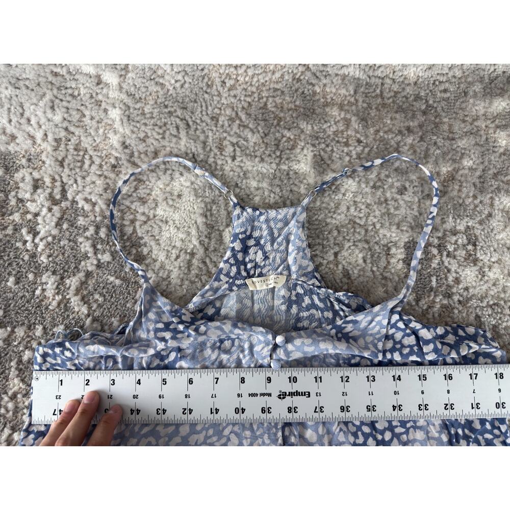 Lovestitch Size L Abstract Button Front Tank Top Blue Sleeveless V Neck - Picture 5 of 9